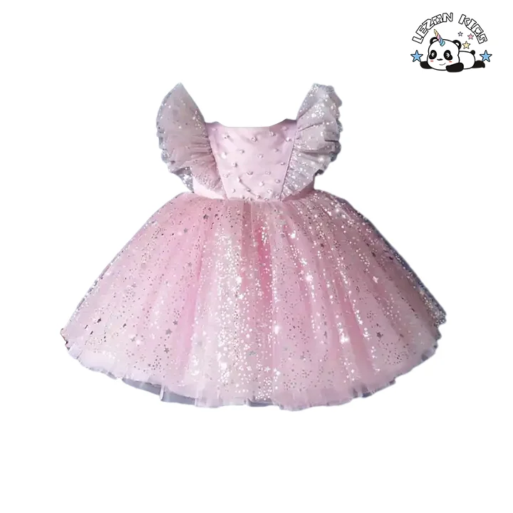 LEZONKIDS - Customizable Sleeveless Gold Foil Printing Summer Girls Party Dress  for 2-14T Years Old Kids Clothing
